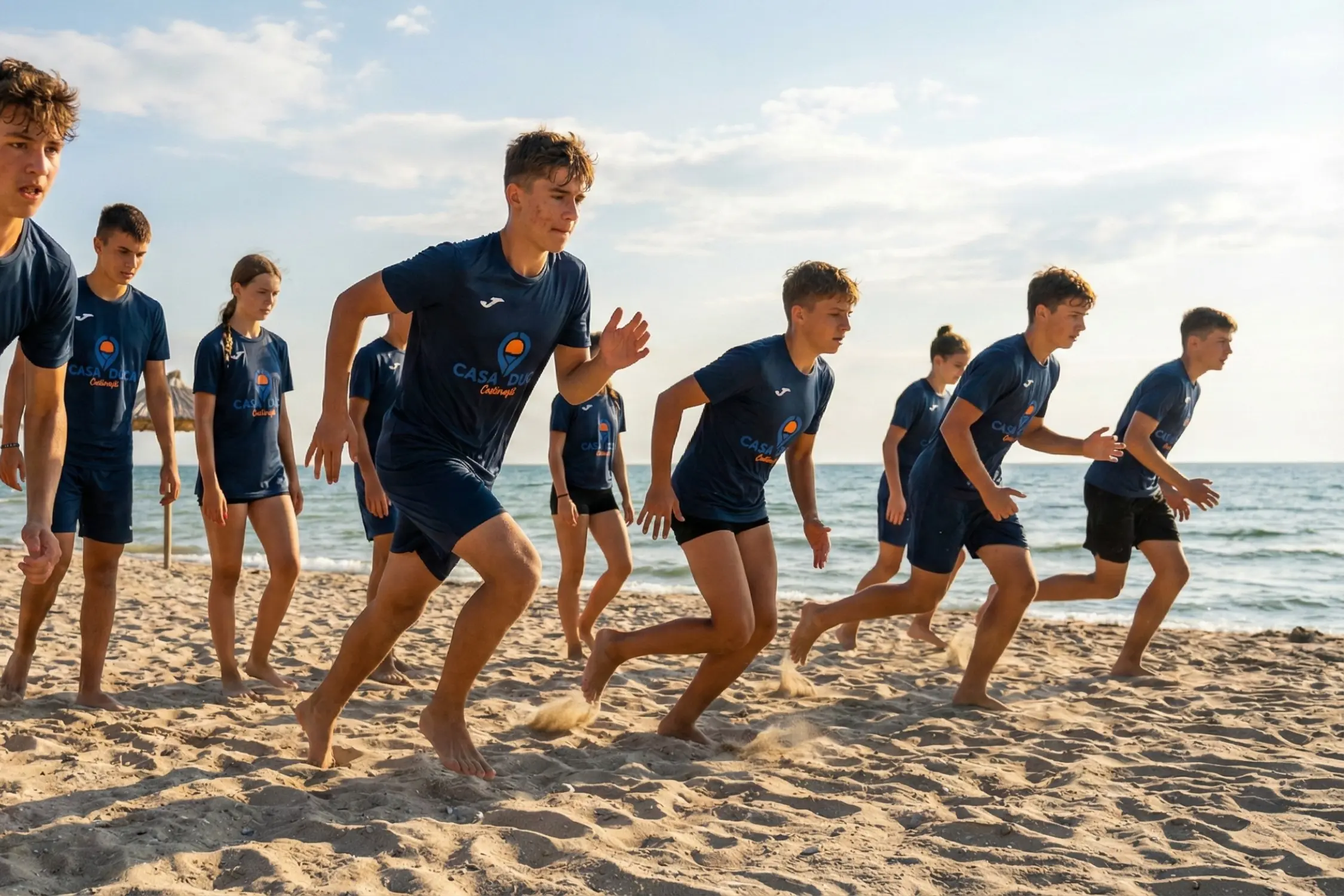 Copii zambind pe plaja la mare, experienta de tabara pentru elevi si adolescenti in Costinesti