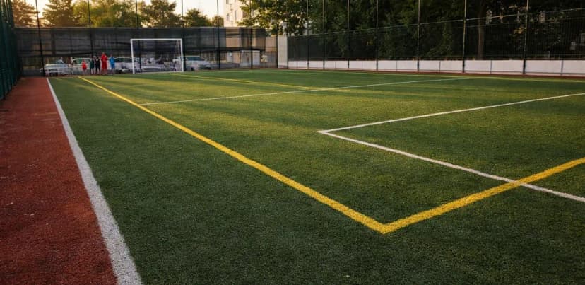 Teren de fotbal cu gazon sintetic în incinta complexului Casa Duca din Costinești, utilizat pentru cantonamente sportive la mare.